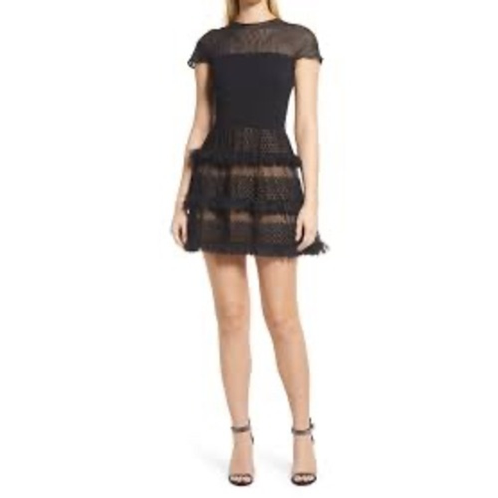 Sho By Tadashi Shoji | Steffy Skater Mini Tiered Tulle Black Nude Cocktail Dress